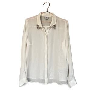 Worthington semi Sheer petite XL button up blouse with jeweled Collar